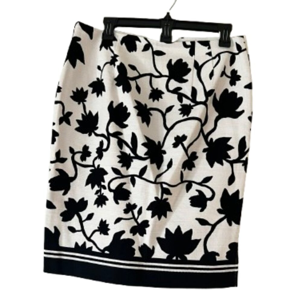 Loft Black & White Floral Pencil Skirt - 10